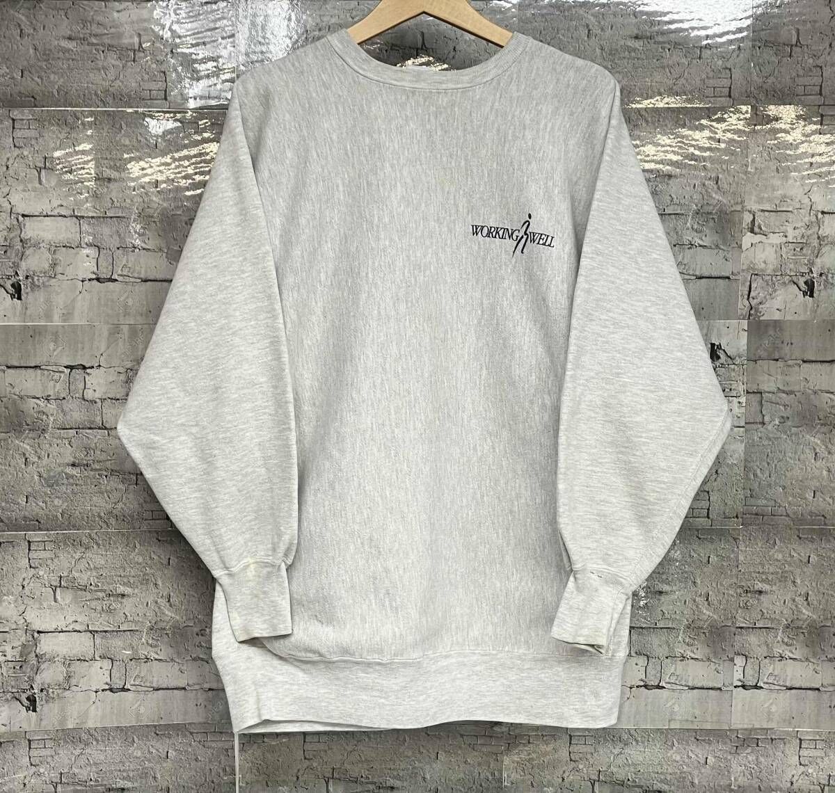 Champion 袖目あり ホワイト90s リバースウィーブ 刺繍タグ USA製 90s Champion Reverse Weave Sweatshirt 白 M 刺繍タグ