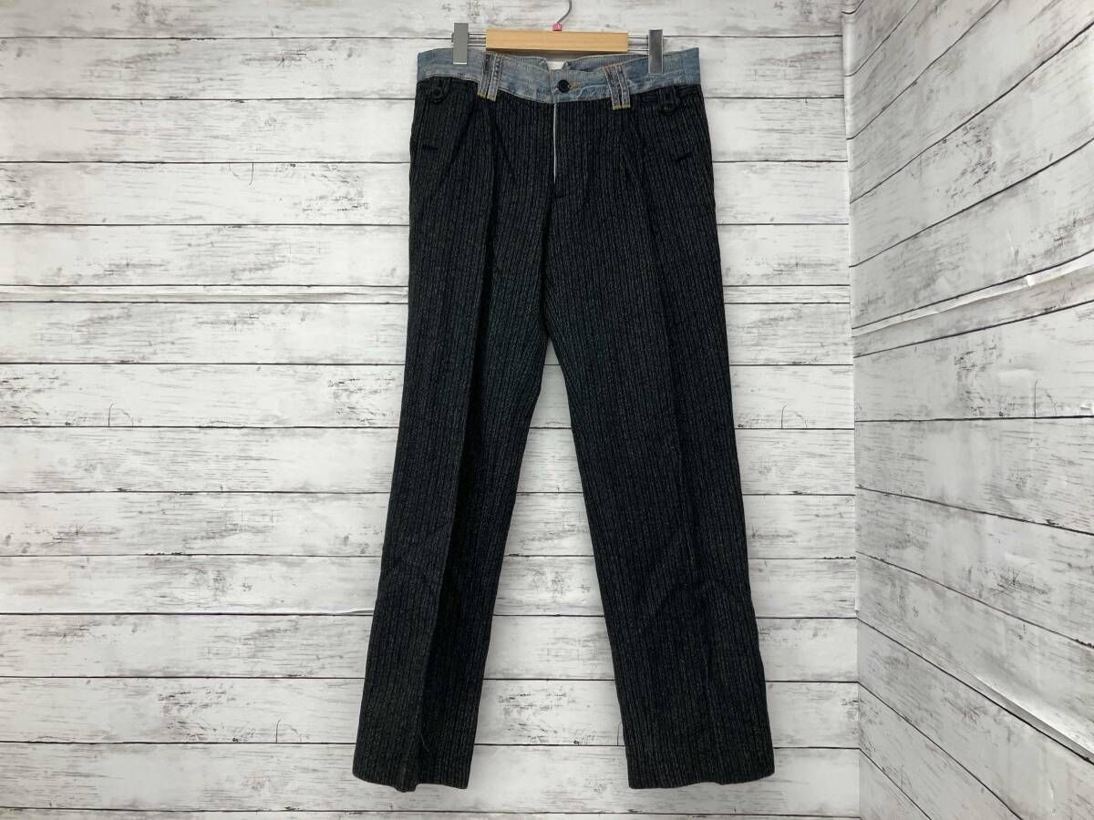 DOLCE&GABBANA／スラックス／デニム切替／ウール／ストライプ／グレー