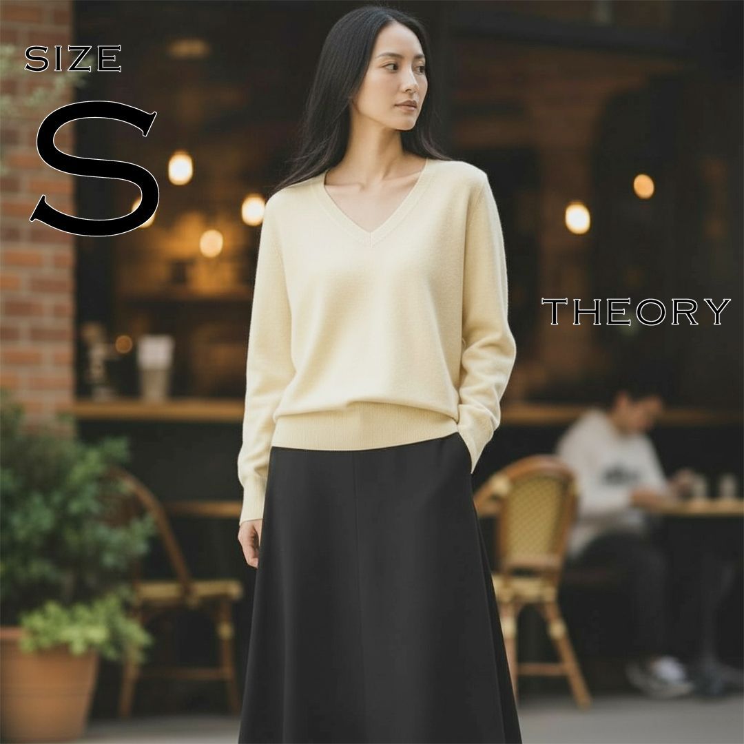 Theory セオリー　ニット　アイボリー　未使用品 Theoryセオリー カシミヤ100％VネックニットセーターSアイボリー【古着