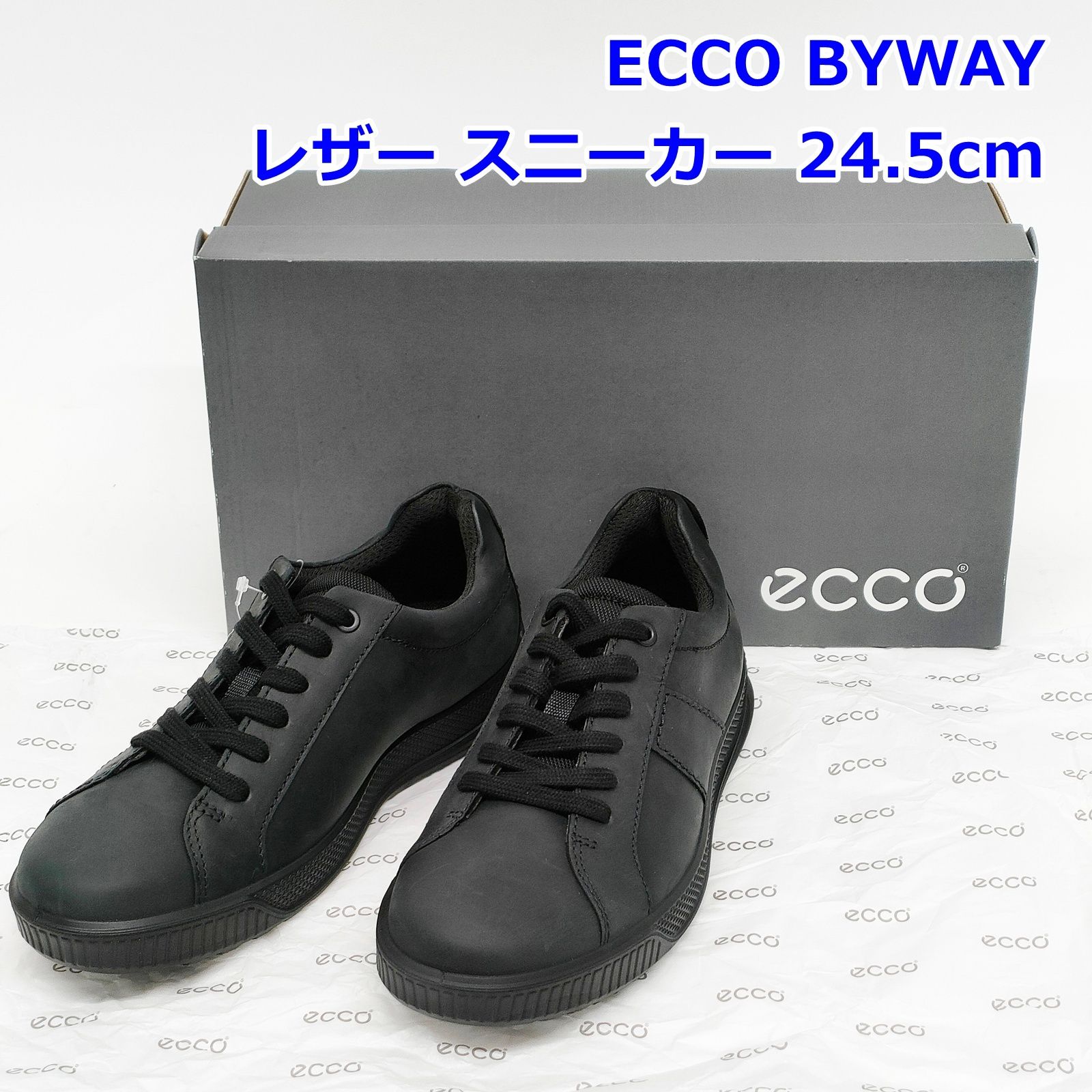 ECCO BYWAY メンズ レザー スニーカー 24.5cm ブラック 501594 革靴