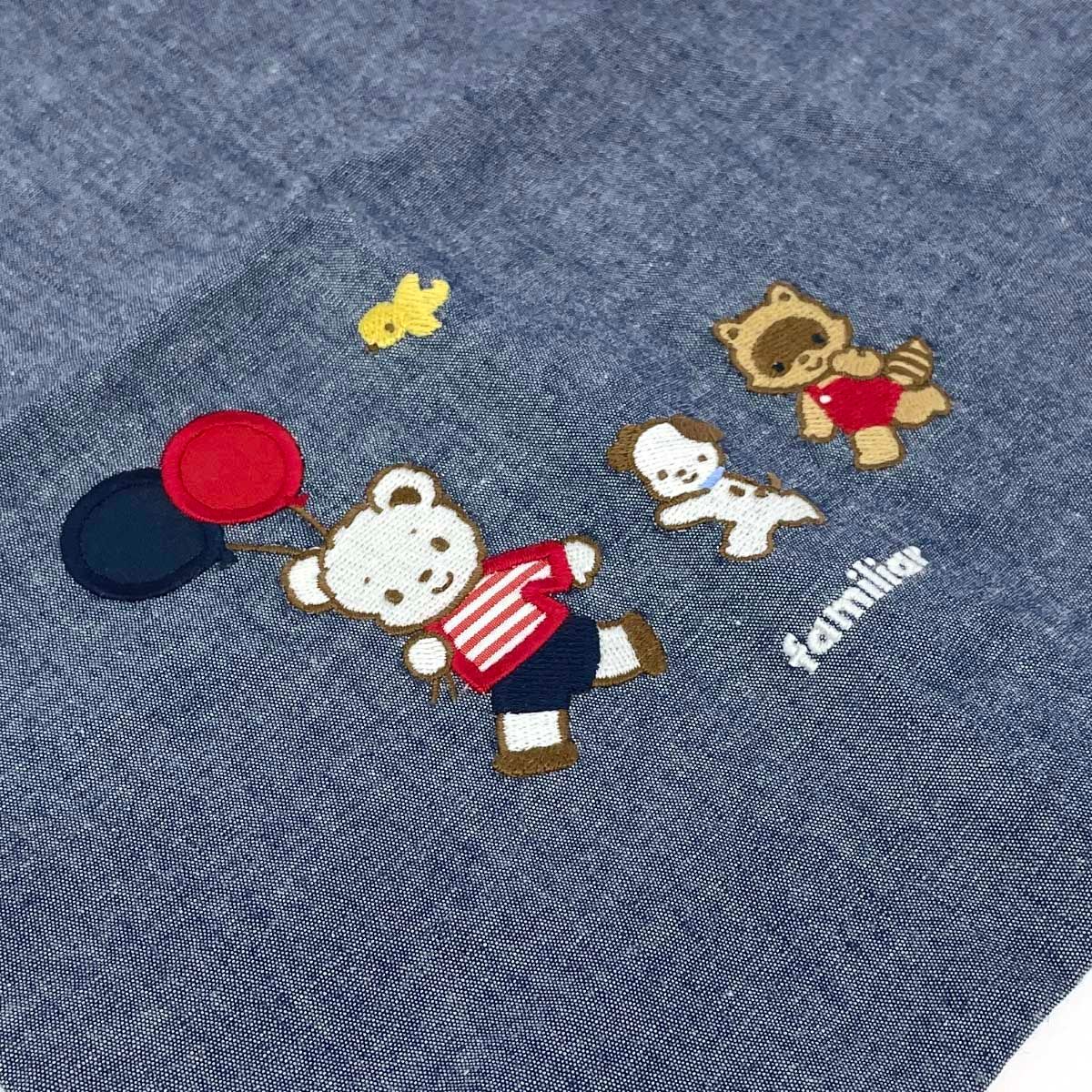 FAMILIAR ファミリア 巾着ポーチ ファミちゃん/刺繍/コットン ネイビー 