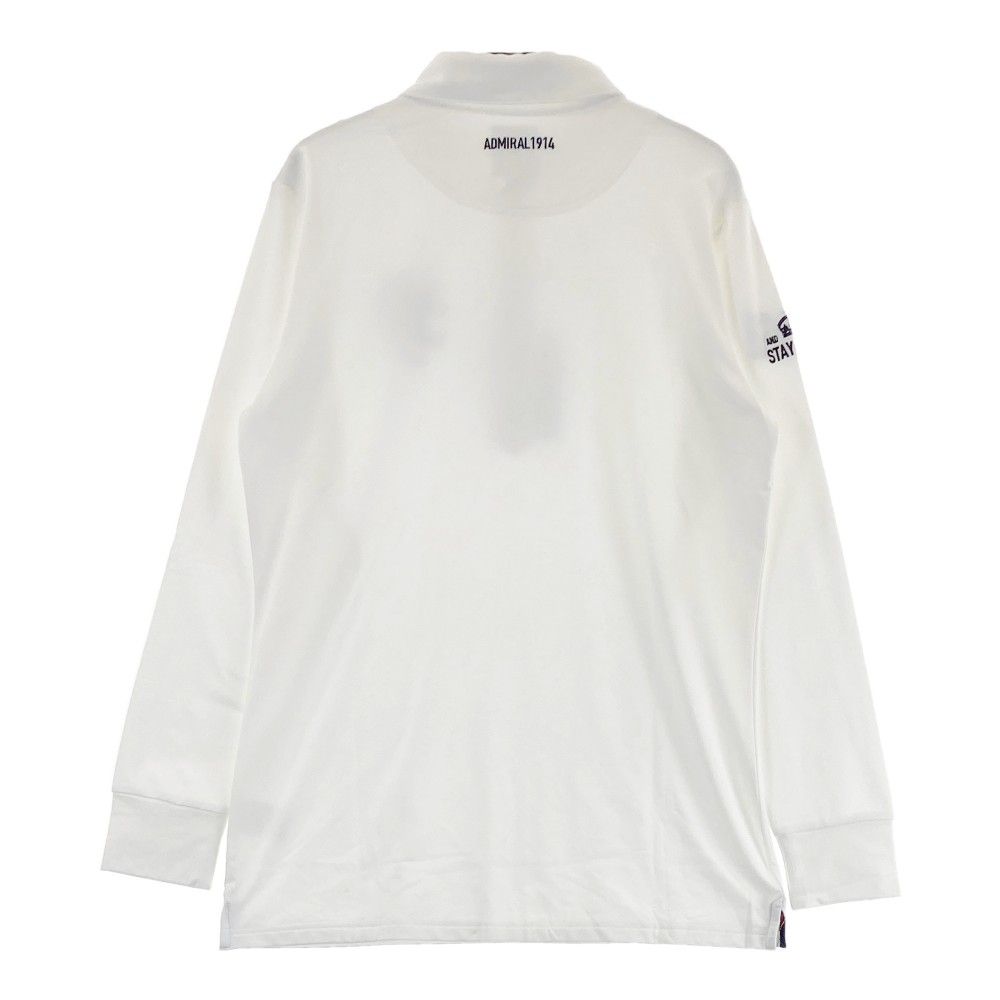 サイズ：L ADMIRAL アドミラル 長袖ポロシャツ 裏微起毛 総柄 ホワイト