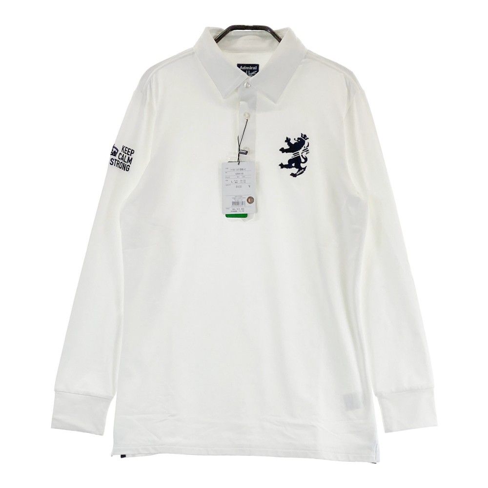 サイズ：L ADMIRAL アドミラル 長袖ポロシャツ 裏微起毛 総柄 ホワイト