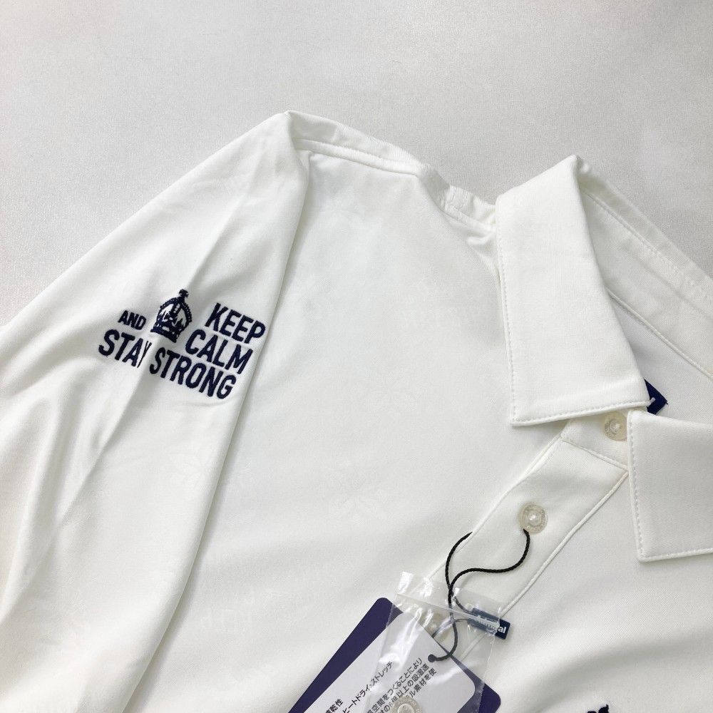 サイズ：L ADMIRAL アドミラル 長袖ポロシャツ 裏微起毛 総柄 ホワイト