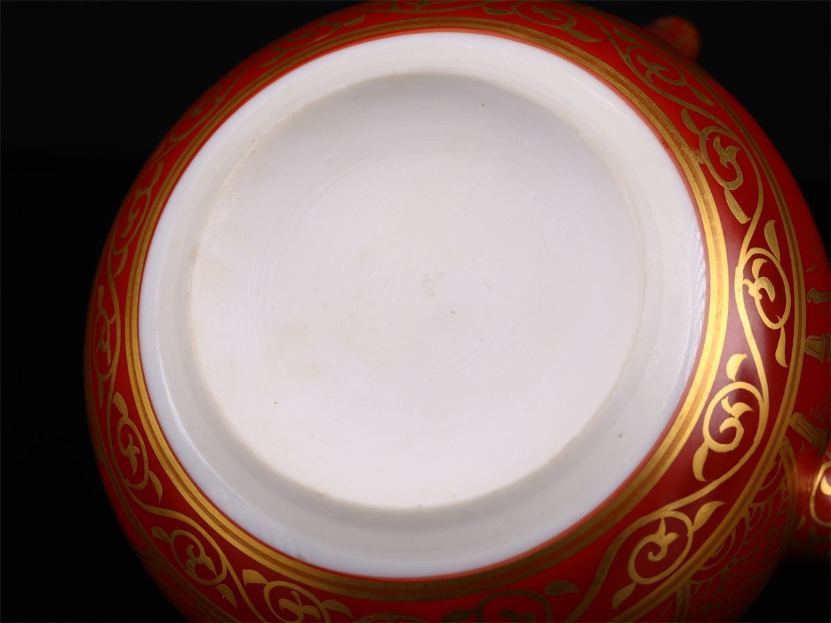 京焼名工 黄檗 【高野清鳳】造 金襴手四君子 急須／共箱付 本物保証 未