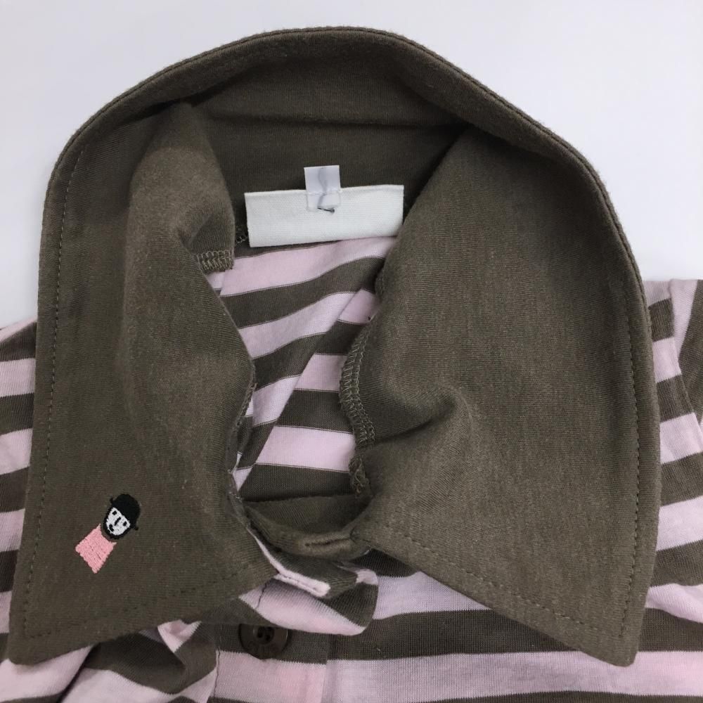 美品】ピッコーネクラブ 長袖ポロシャツ ブラウン×ライトピンク