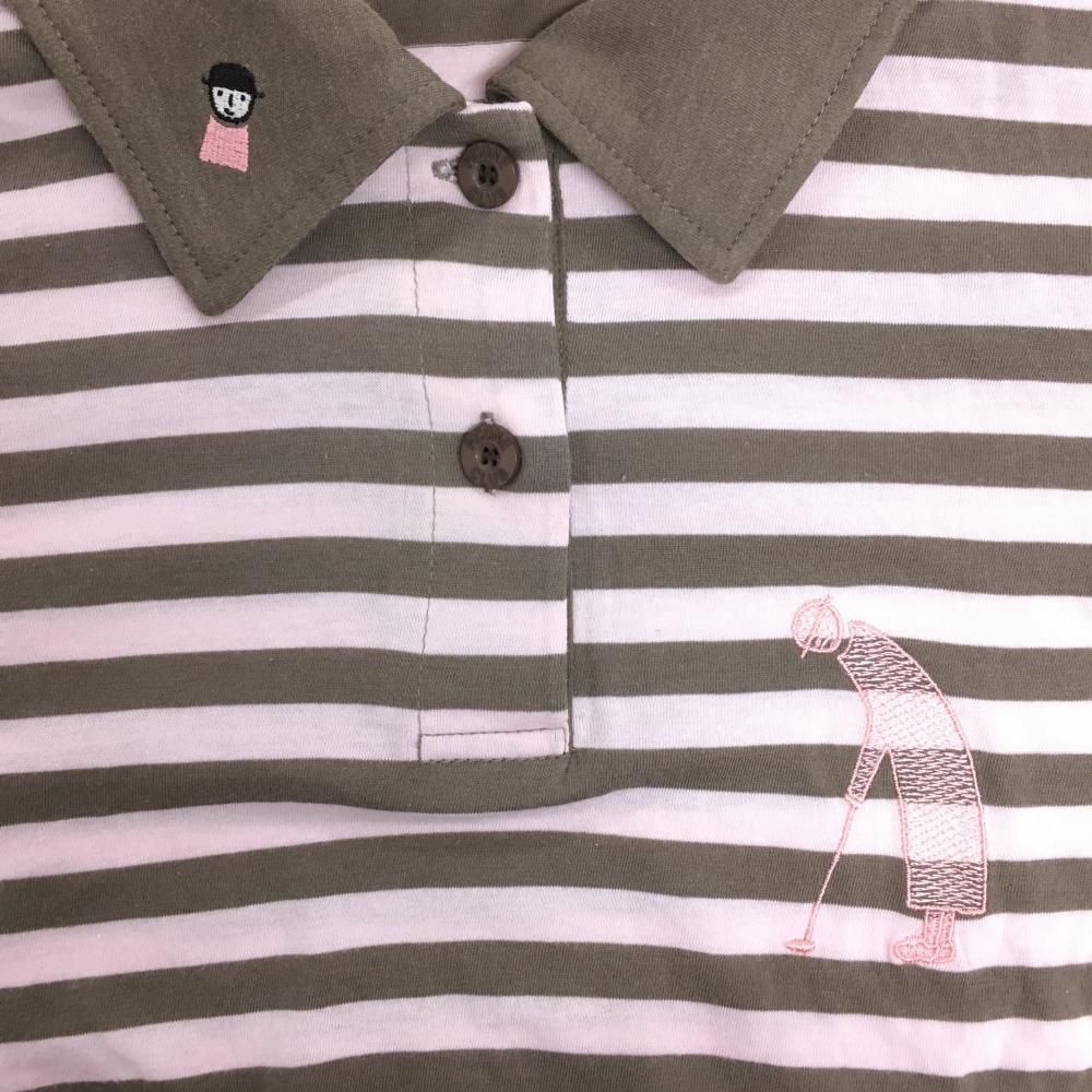 美品】ピッコーネクラブ 長袖ポロシャツ ブラウン×ライトピンク