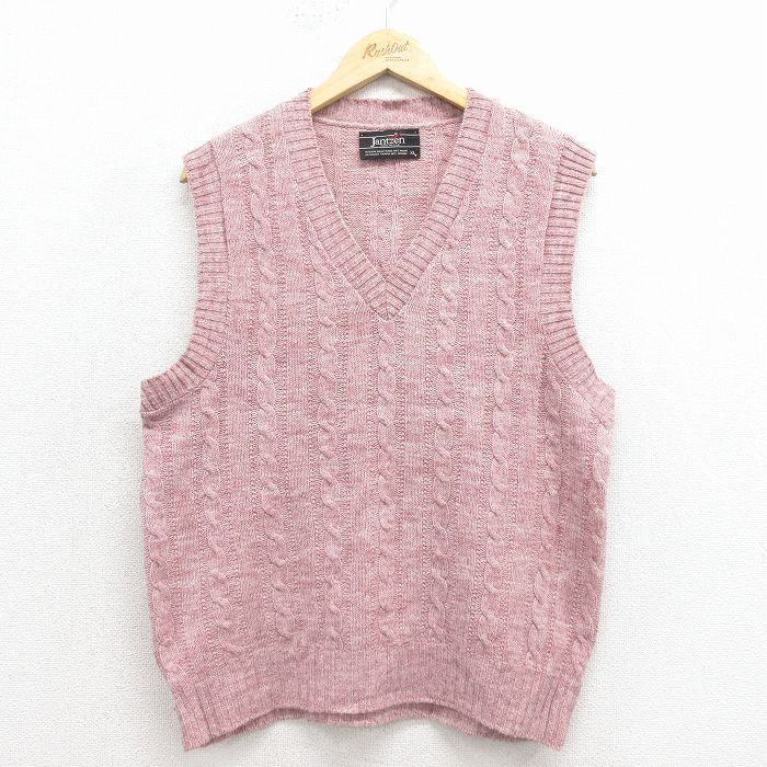 M/古着 ジャンセン ケーブル ニット ベスト メンズ 80年代 80s Vネック