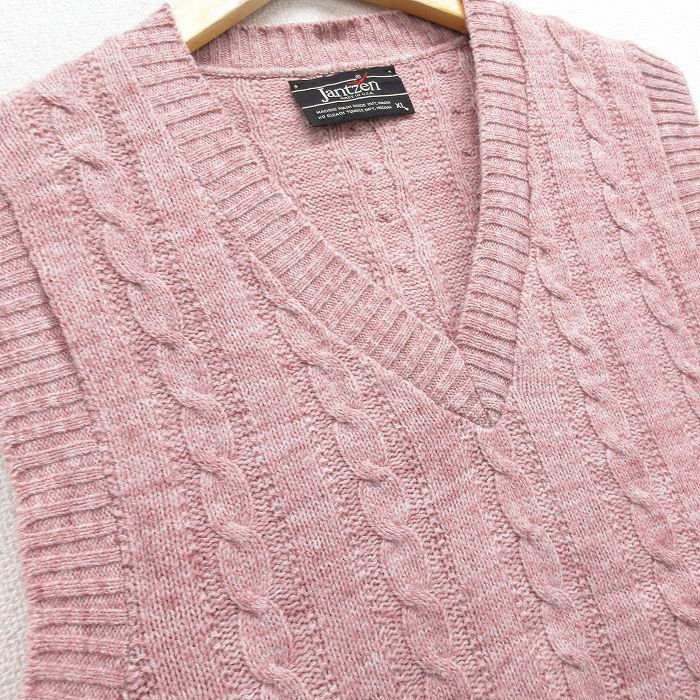 M/古着 ジャンセン ケーブル ニット ベスト メンズ 80年代 80s Vネック