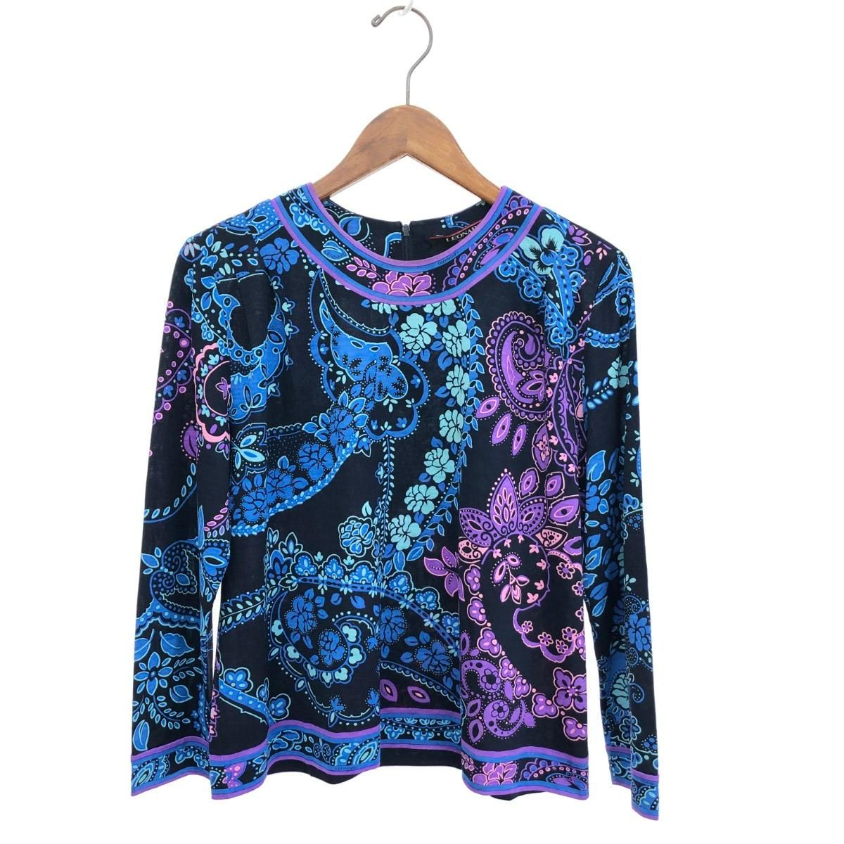 LEONARD レオナール 長袖ブラウス サイズ:L 花柄/シルク40％ ネイビー