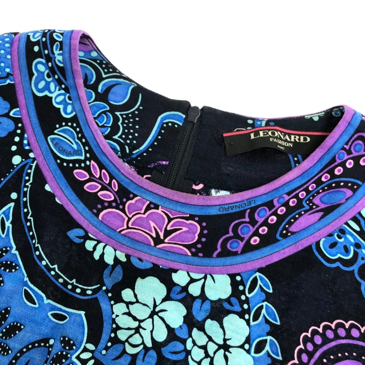 LEONARD レオナール 長袖ブラウス サイズ:L 花柄/シルク40％ ネイビー