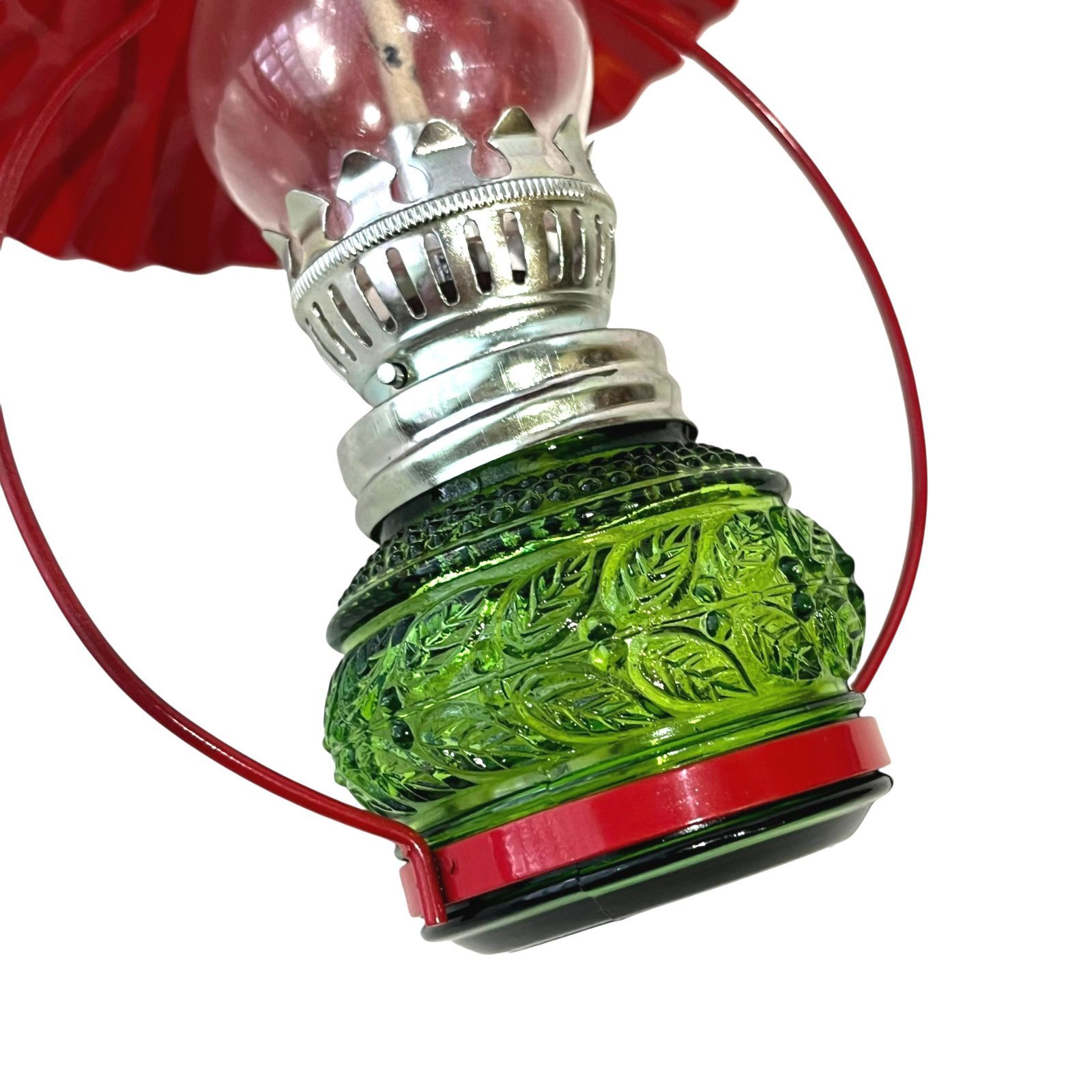 中古○アンティーク○オイルランプ オイルランタン 石油 ガラス製 緑