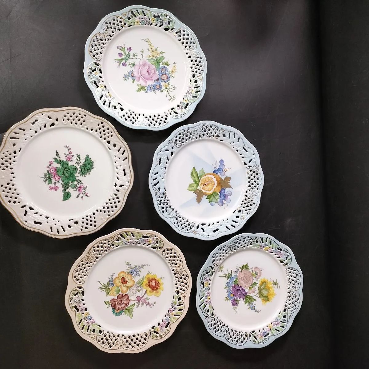 F 7 10 絵替フラワーピアスプレート5客 約Φ20 5 cm スクウェアピアスプレート3客 約約12 cm☓12 まとめて 骨董 洋食器 ケーキ皿 飾皿 プレート アンティーク