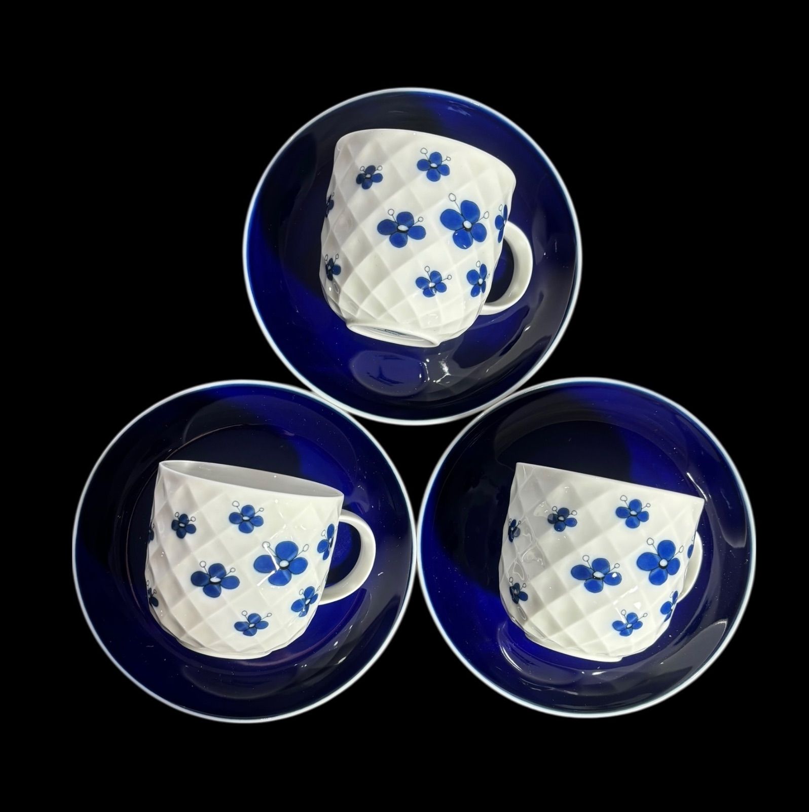 3客揃 ドイツ製 Thomas カップ ソーサー Holiday in Copenhagen トーマス 花柄 ブルー マグカップ 紅茶 コーヒー 茶器 昭和 レトロ アンティーク