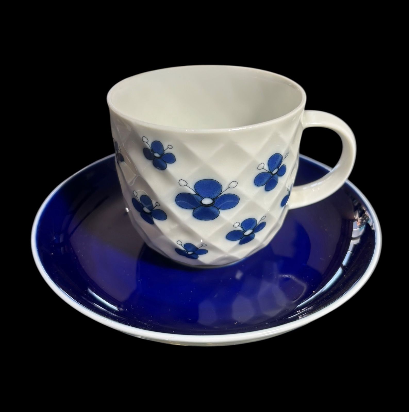  3客揃 ドイツ製 Thomas カップ ソーサー Holiday in Copenhagen トーマス 花柄 ブルー マグカップ 紅茶 コーヒー 茶器 昭和 レトロ アンティーク カップ ソーサー コーヒー ティーカップ