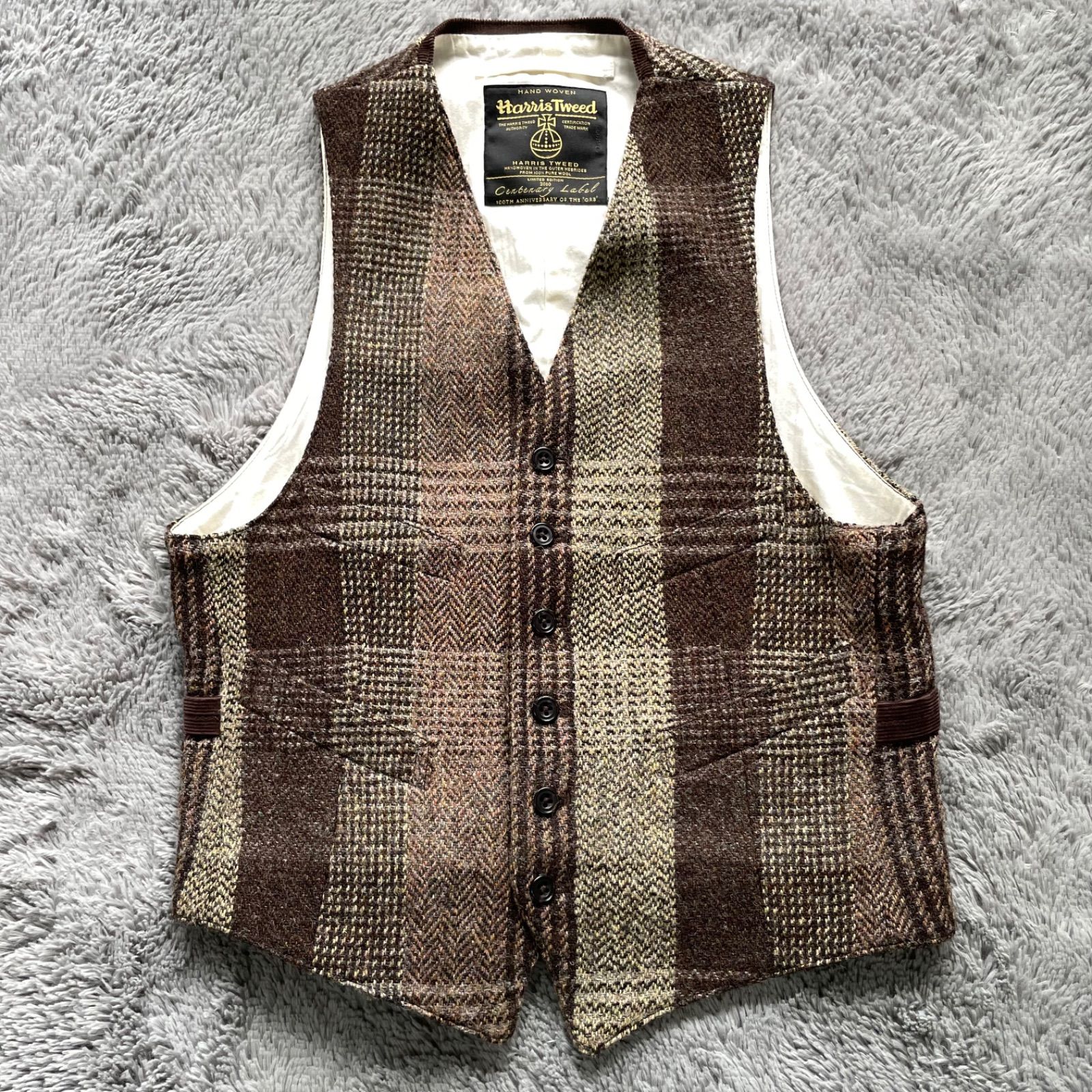 【美品】BEAMS × Harris Tweed コラボ 100th ベスト M BEAMS+ Harris Tweed 100thタグ ベスト ジレ グレンチェック