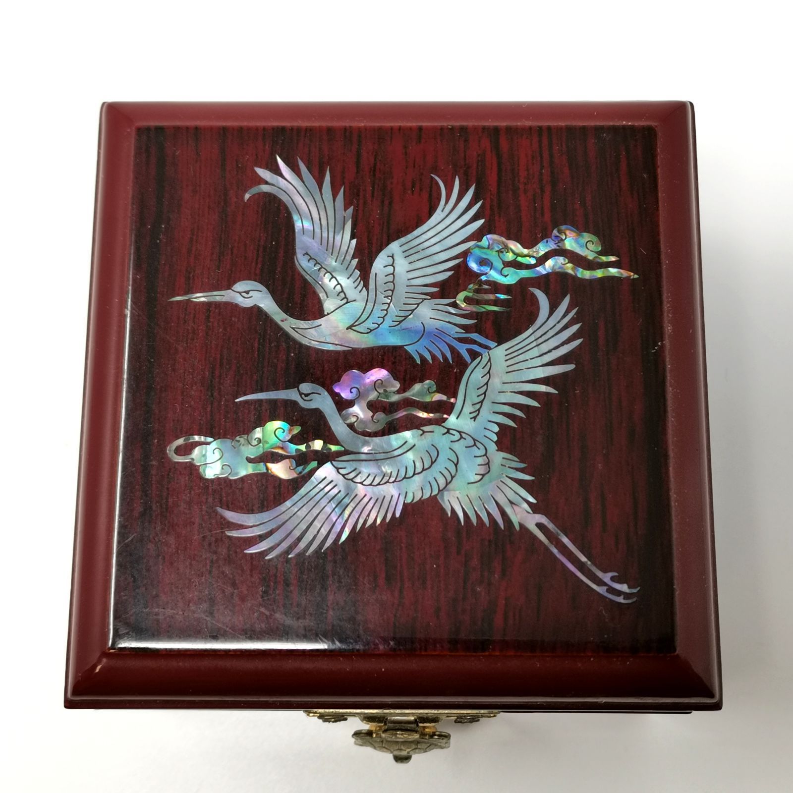 韓国 螺鈿細工 宝石箱 ジュエリーボックス 鶴 漆塗り 中古品 管理番号