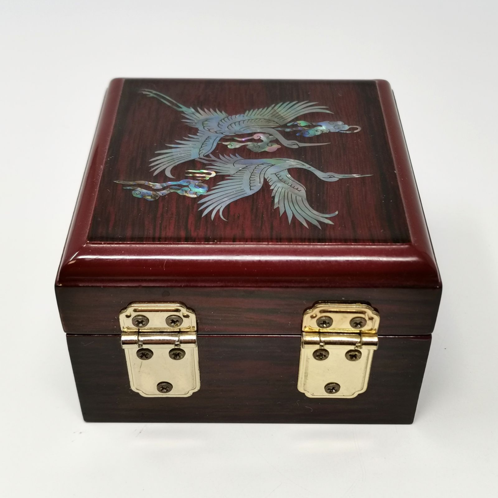 韓国 螺鈿細工 宝石箱 ジュエリーボックス 鶴 漆塗り 中古品 管理番号