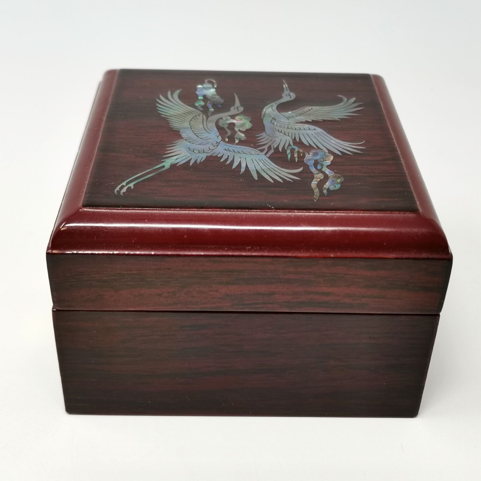 韓国 螺鈿細工 宝石箱 ジュエリーボックス 鶴 漆塗り 中古品 管理番号