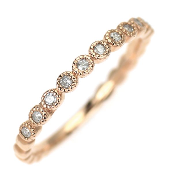 アガット K10PG ダイヤモンド リング 0.09ct ミルグレイン ハーフ