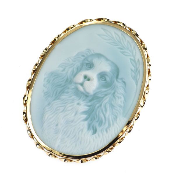 K18YG シェルカメオ アゲート ブローチ兼ペンダントトップ 犬 - メルカリ