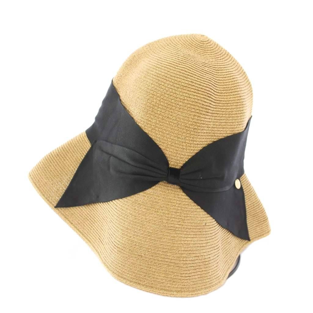 美品】アシーナニューヨーク リボン麦わら帽子 調節可 バイカラー