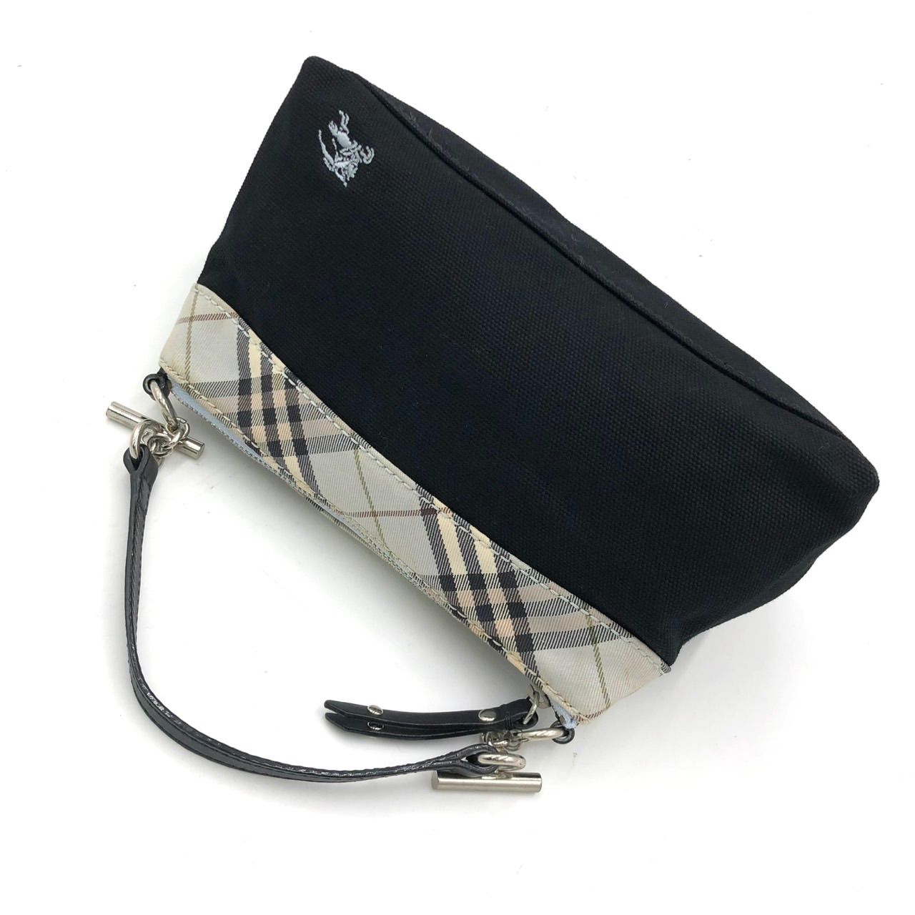 BURBERRY BLUE LABEL ミニハンドバッグ ポーチ ホースロゴ 黒 バーバリーブルーレーベル ミニ ハンドバッグ アクセサリーポーチ