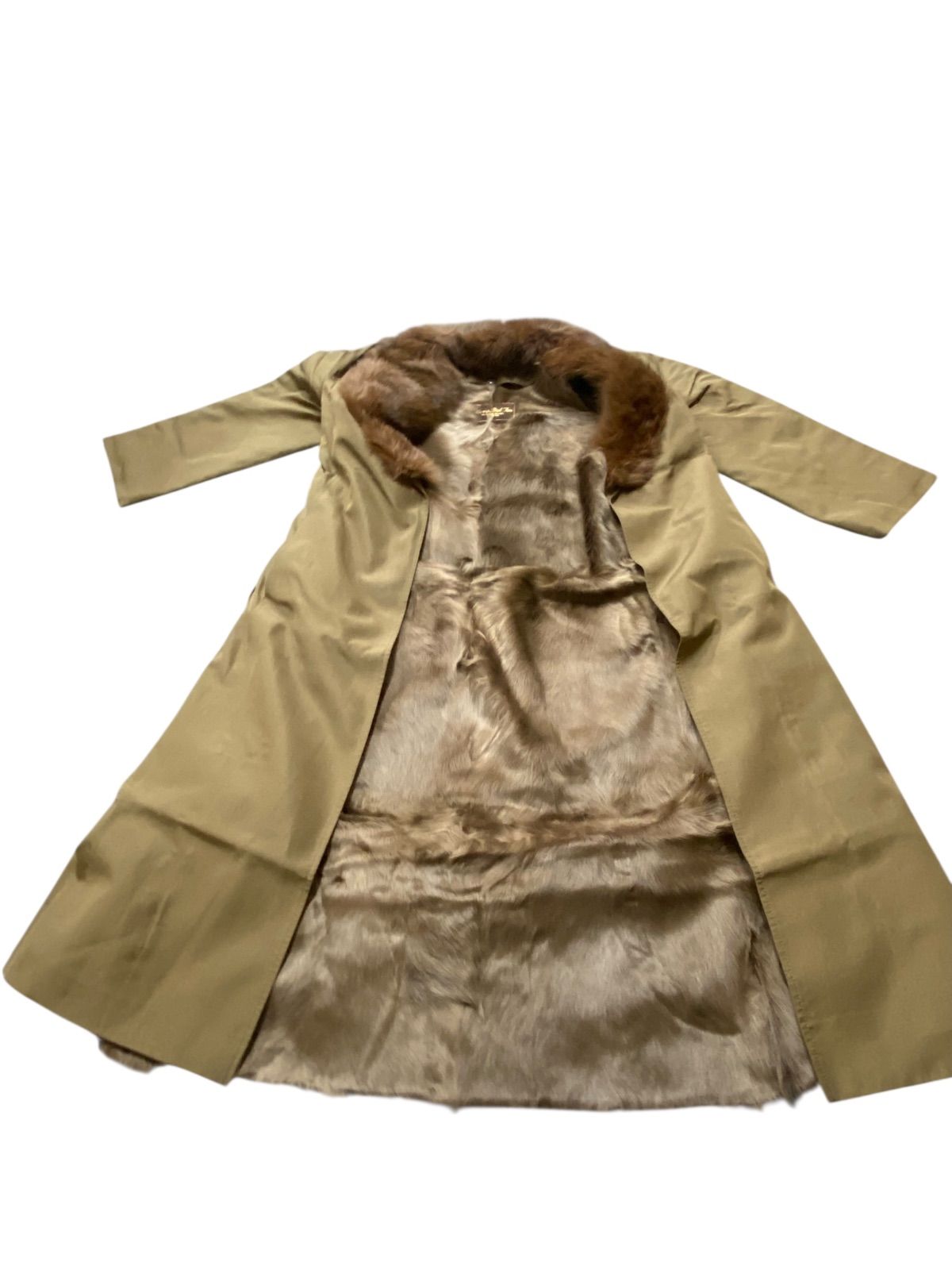 美品 ムーンバットファー ベルテッドコート シルク100 キャメル