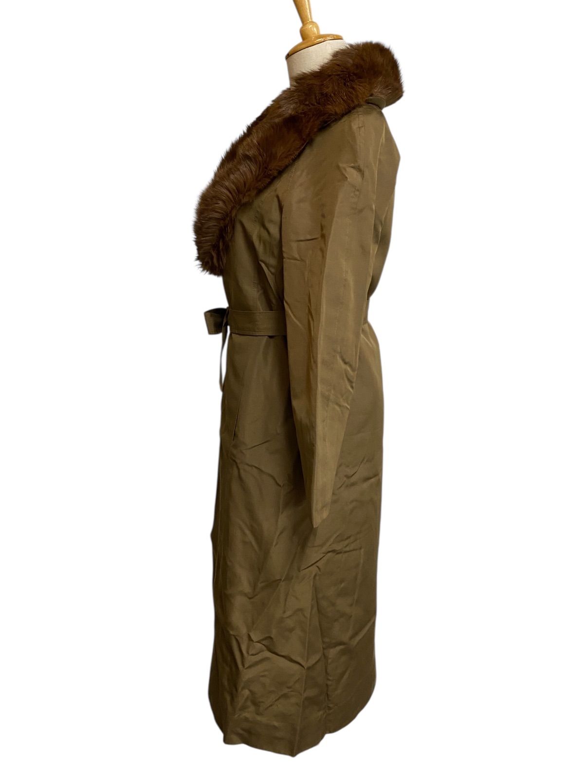 美品 ムーンバットファー ベルテッドコート シルク100 キャメル