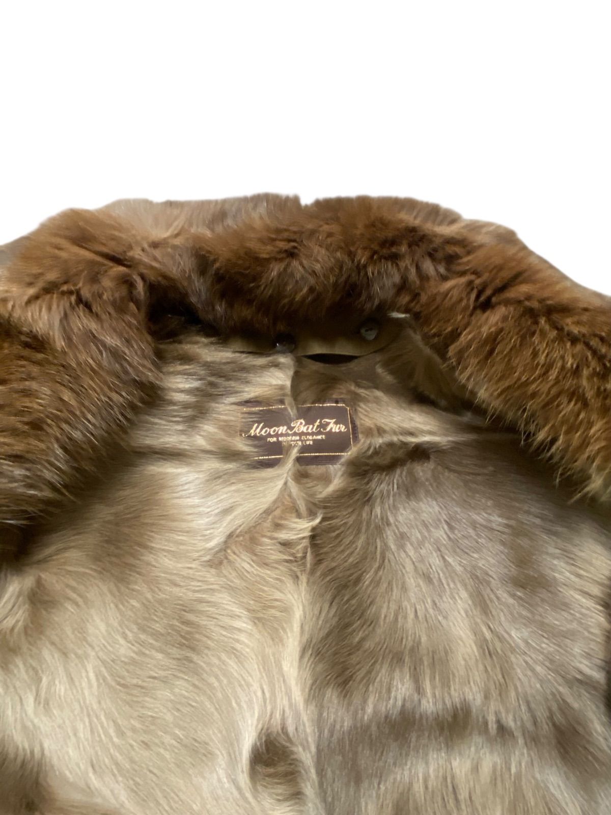 美品 ムーンバットファー ベルテッドコート シルク100 キャメル