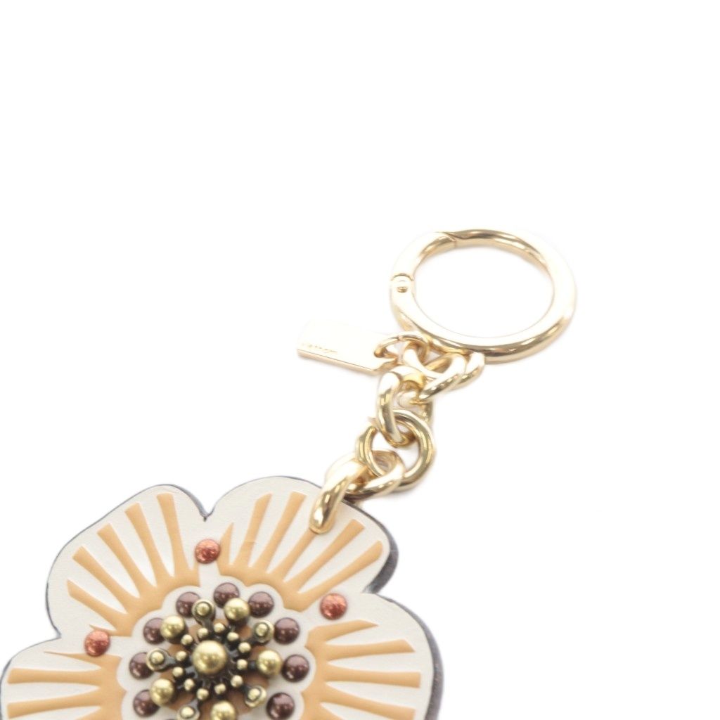 コーチ COACH レザー フラワーバッグチャーム キーホルダー 茶色