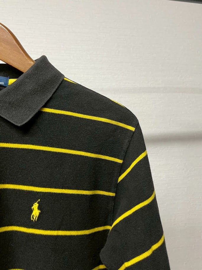 RALPH LAUREN 刺繍ポニー ボーダー ラガーシャツ ブラック M US古着