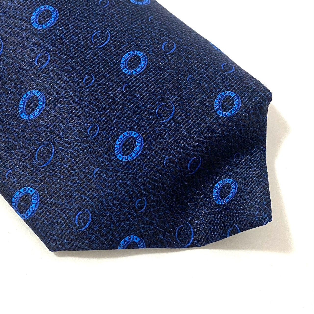 BVLGARI】ネクタイ SILK/シルク 100% セッテピエゲ ネイビー ブルー/青
