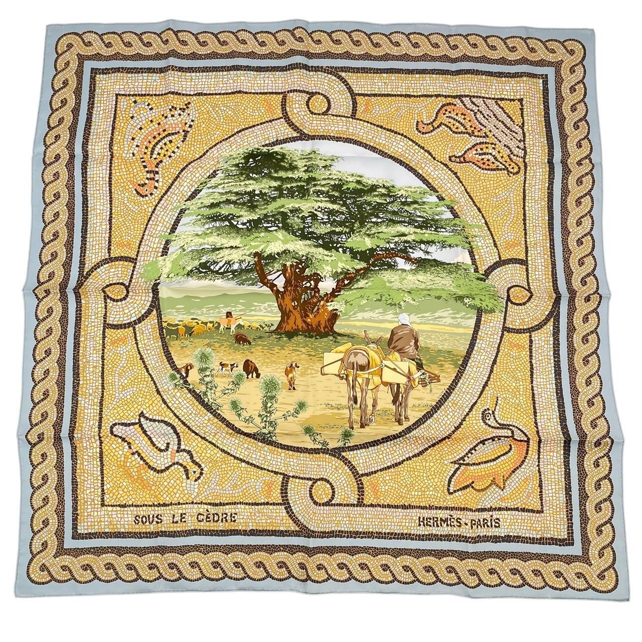 【希少】HERMES カレ90 シルク100% ヒマラヤ杉の下で 新品同様 希少 HERMES エルメス カレ90 ヒマラヤ杉の下で SOUS LE