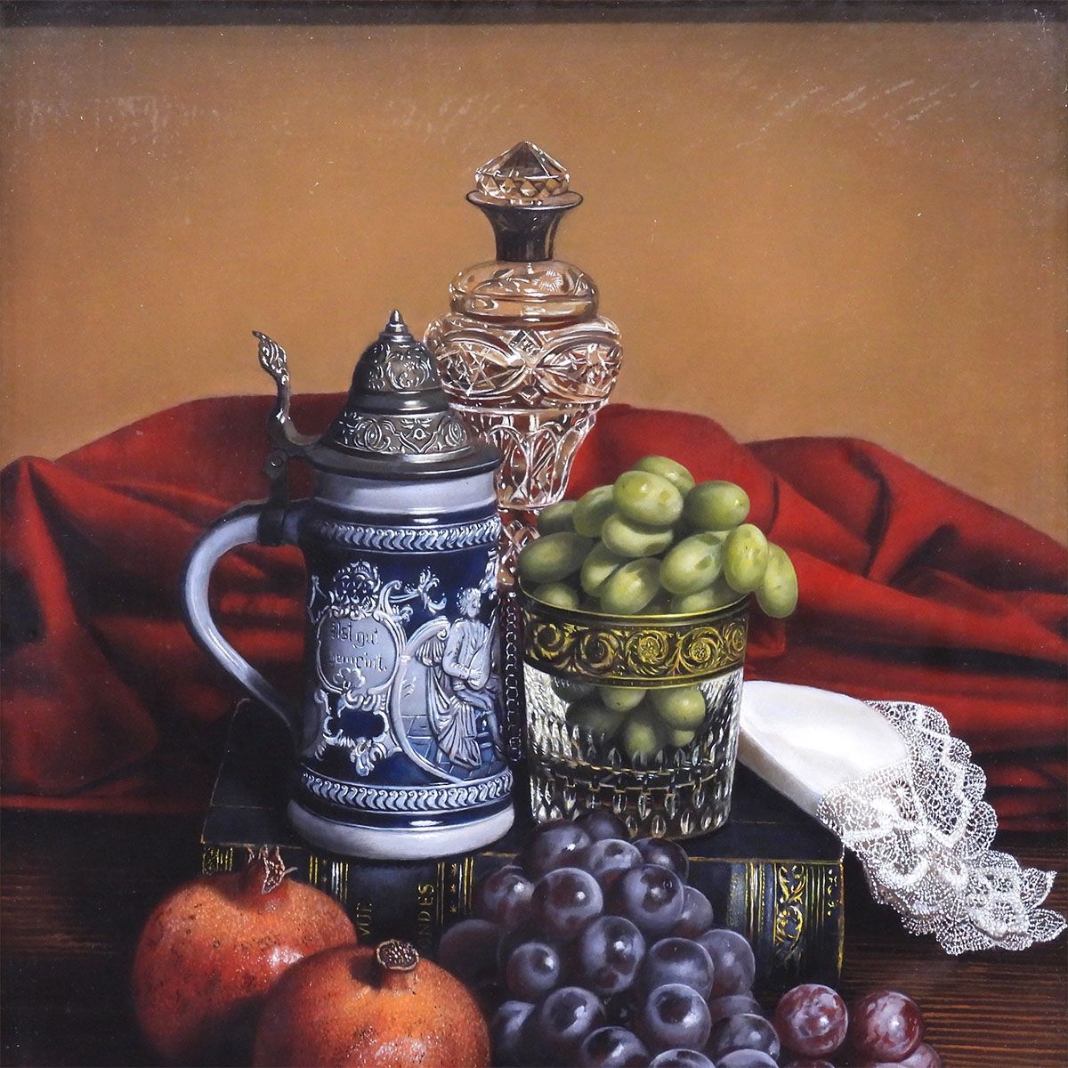 ピ*フ様 静物画 山中雅彦 葡萄と柘榴 油彩10号 静物画 果物 リアリズム 写実 美術館