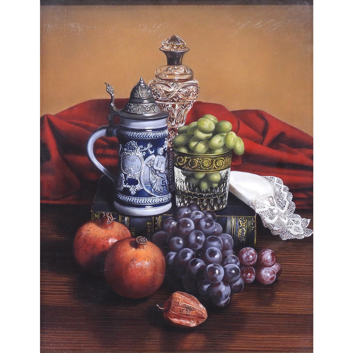 山中雅彦 葡萄と柘榴 油彩10号 静物画 果物 リアリズム 写実 美術館