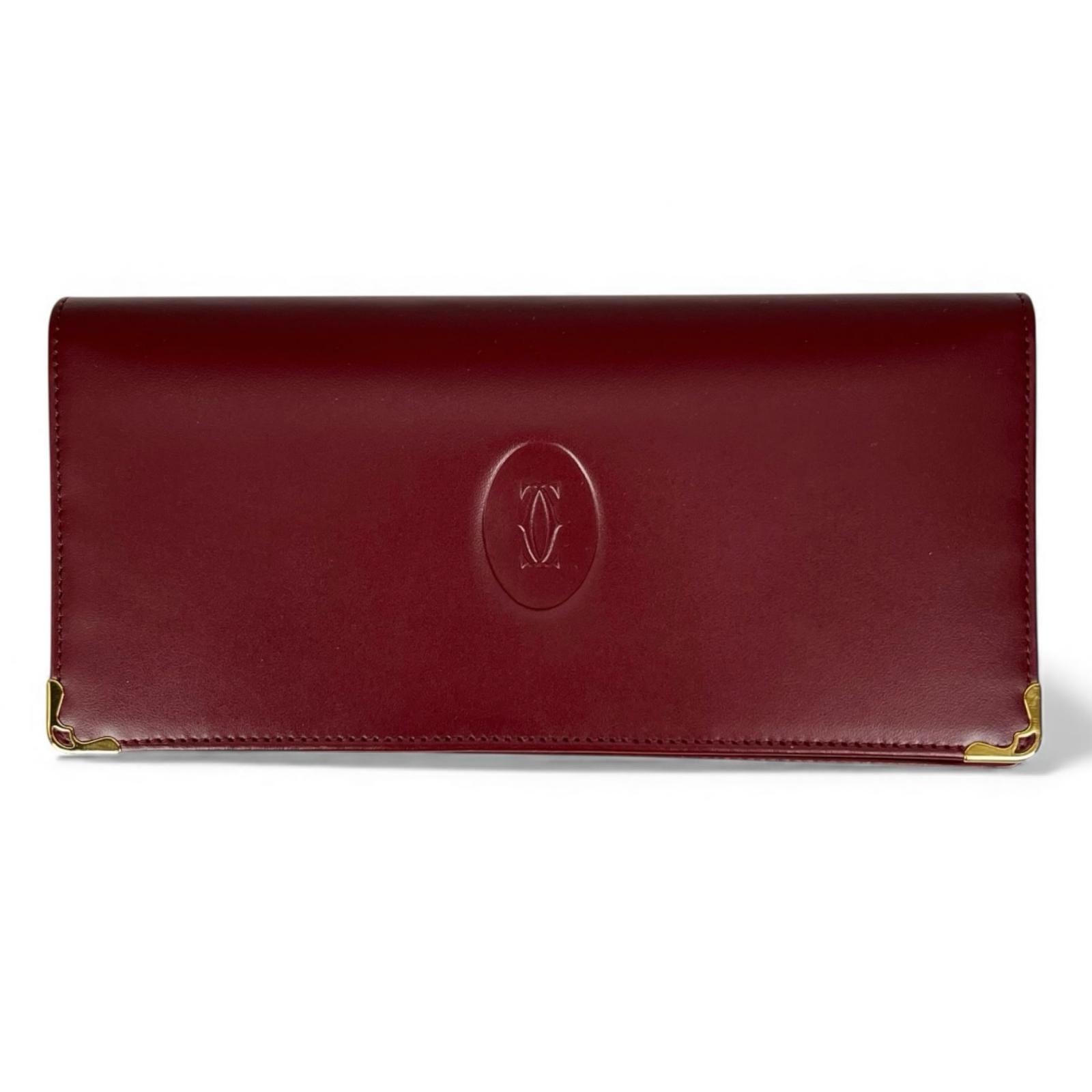 【未使用級】 カルティエ マストライン 二つ折り 保存袋付き 未使用品△Cartier カルティエ マスト ドゥ ライン 二つ折り レザー 長