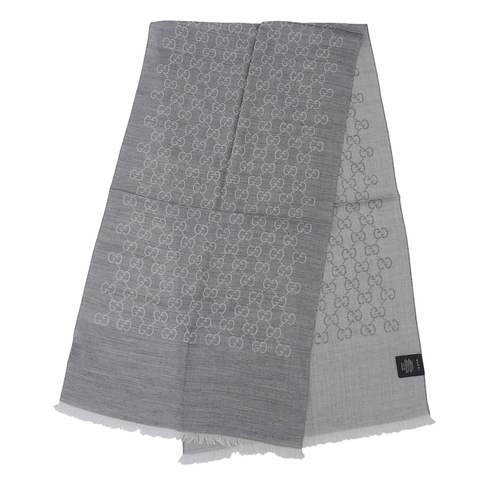 極美品△GUCCI グッチ ウール シルク混 GG柄 フリンジ付き ストール