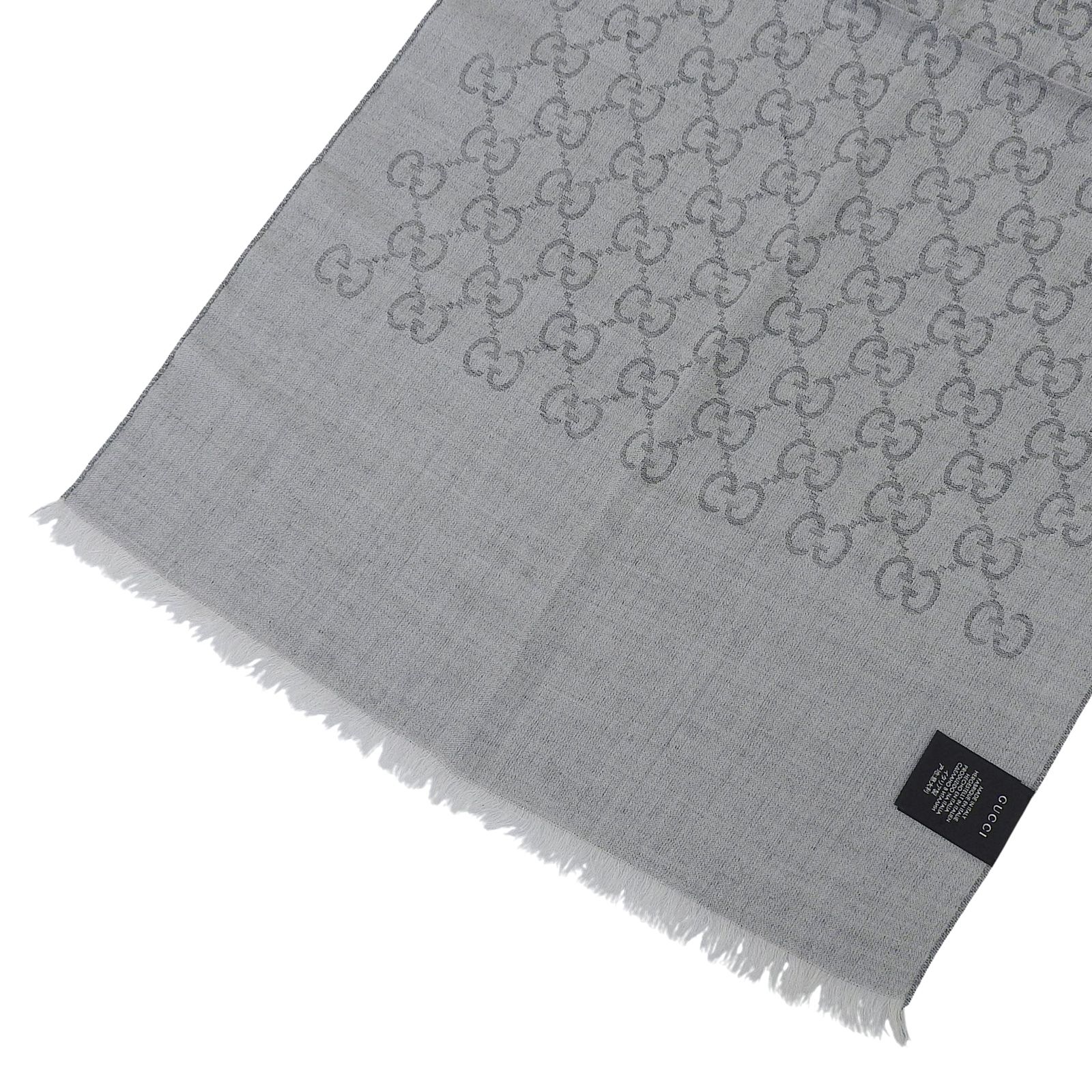 極美品△GUCCI グッチ ウール シルク混 GG柄 フリンジ付き ストール
