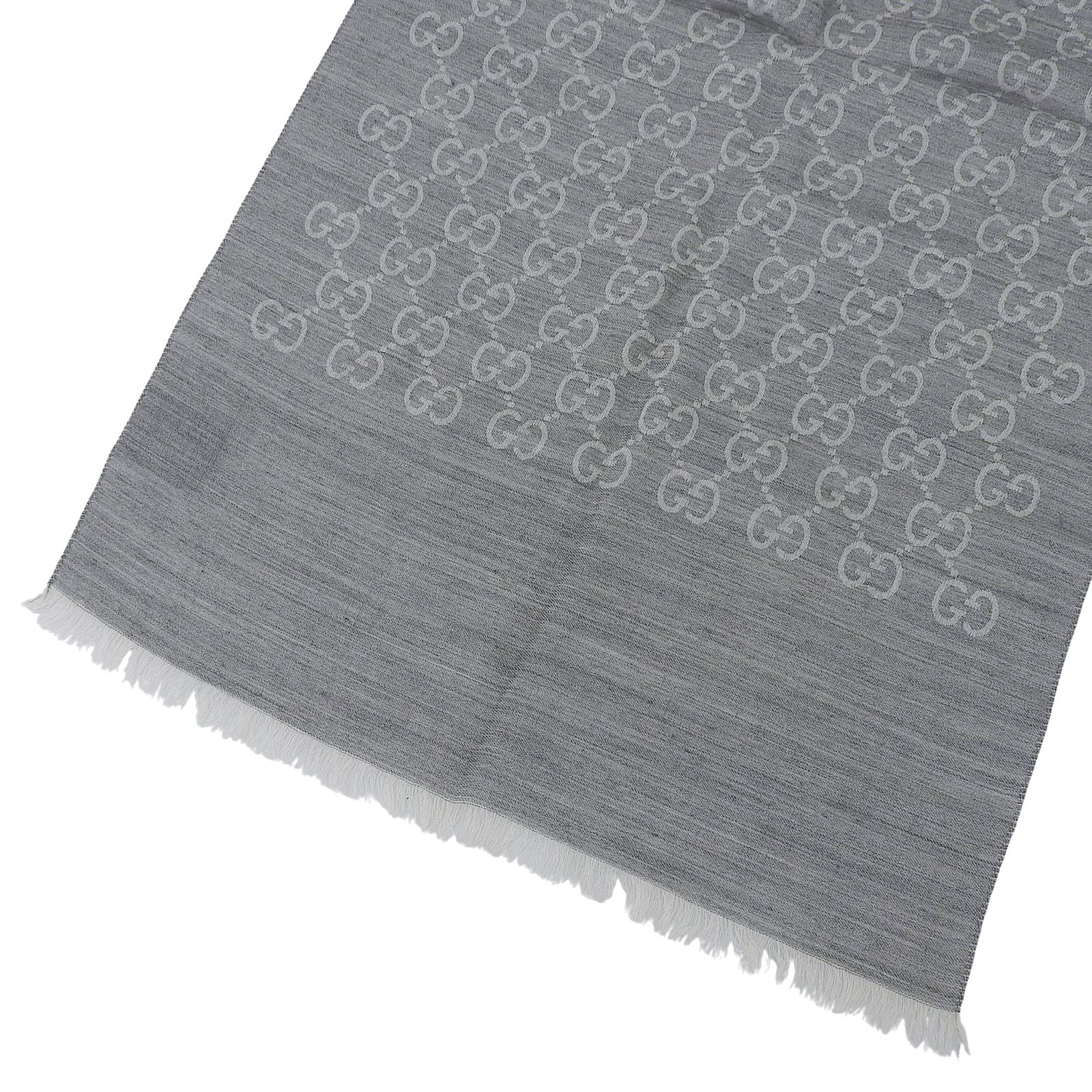 極美品△GUCCI グッチ ウール シルク混 GG柄 フリンジ付き ストール