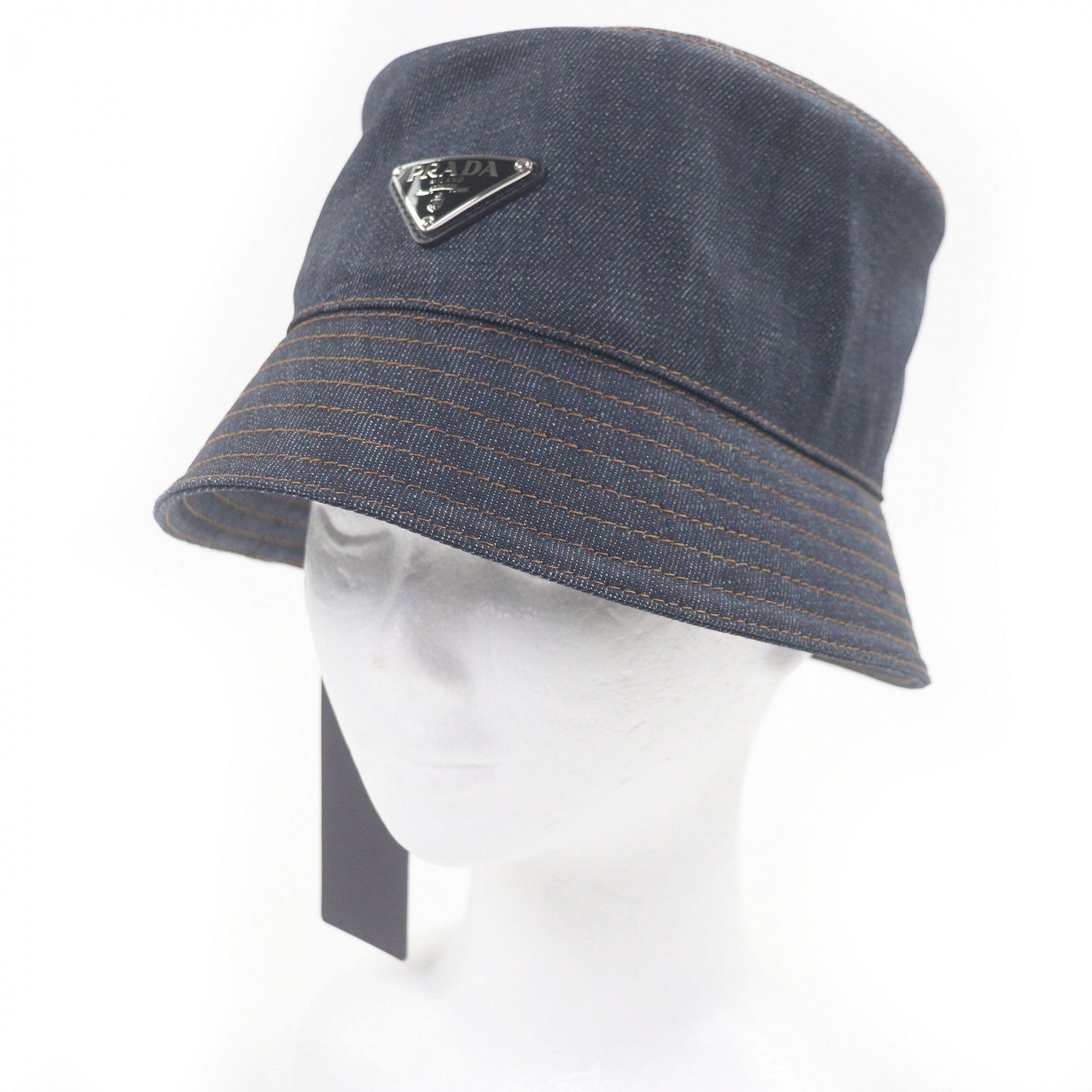 極美品PRADA 三角 トライアングル ロゴ バケットハット ブラック L