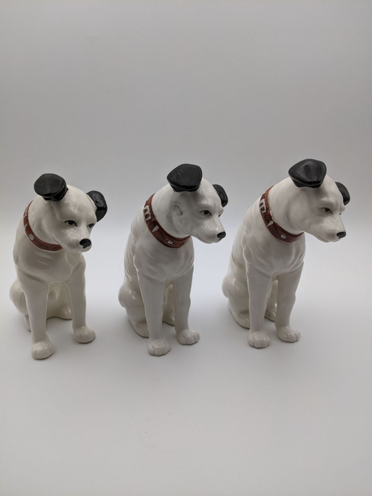 DKN331】希少 3体セット ビクター ニッパーくん 置物 陶器 昭和レトロ