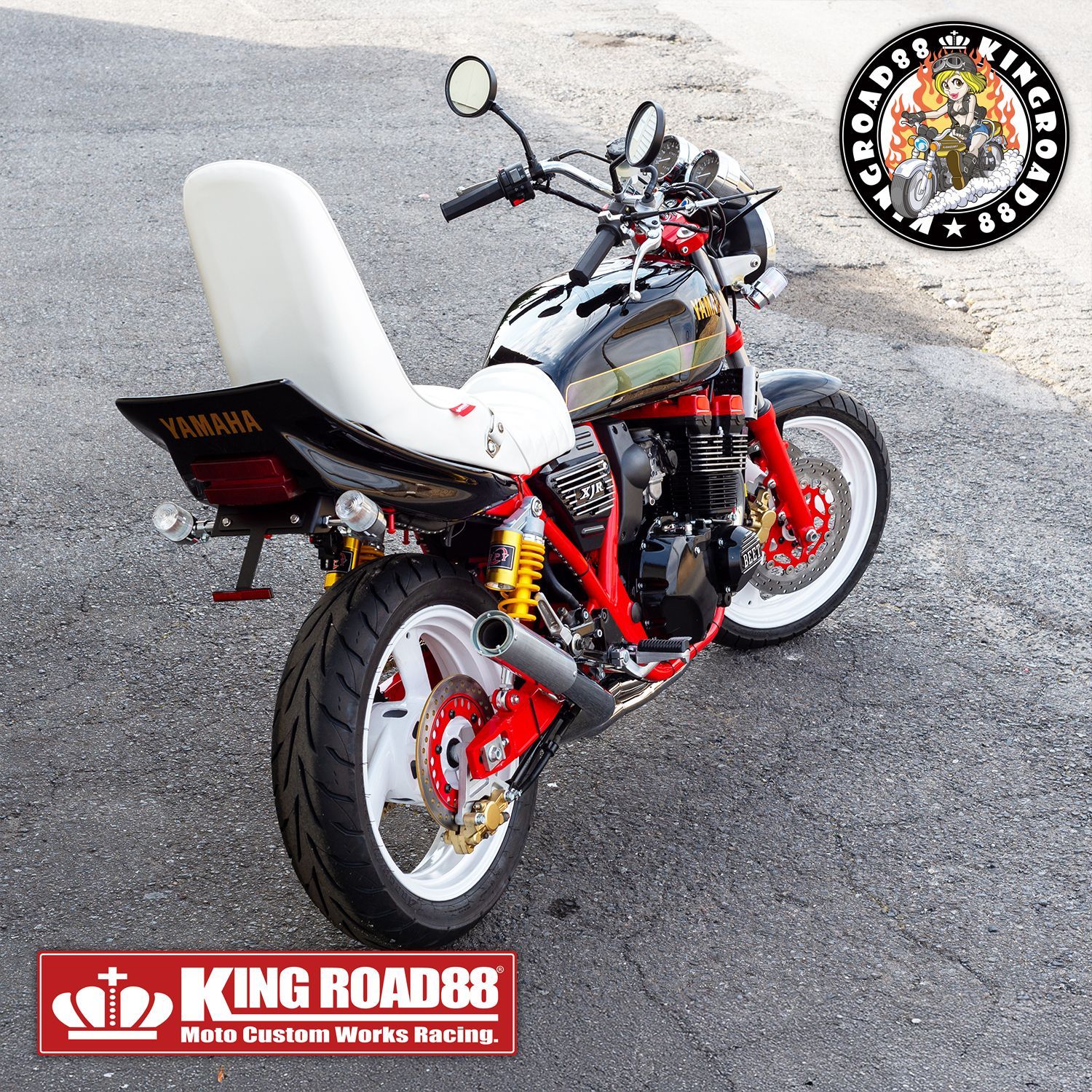 バイクシート ホワイト/レッド ストライプデザイン XJR400r バイク