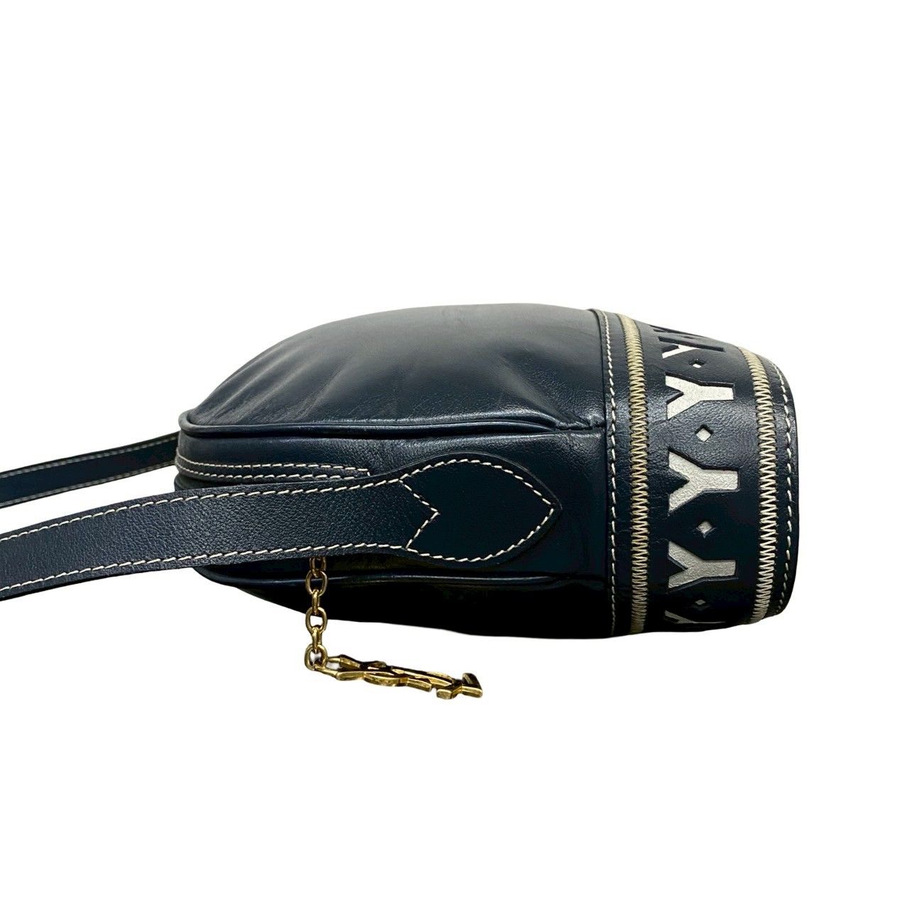 極 美品 YVES SAINT LAURENT イヴ サンローラン ヴィンテージ YSL ロゴ 金具 カットアウト レザー 本革 ショルダーバッグ ネイビー 33956 極 美品 YVES SAINT LAURENT イヴ サンローラン ヴィンテージ YSL ロゴ