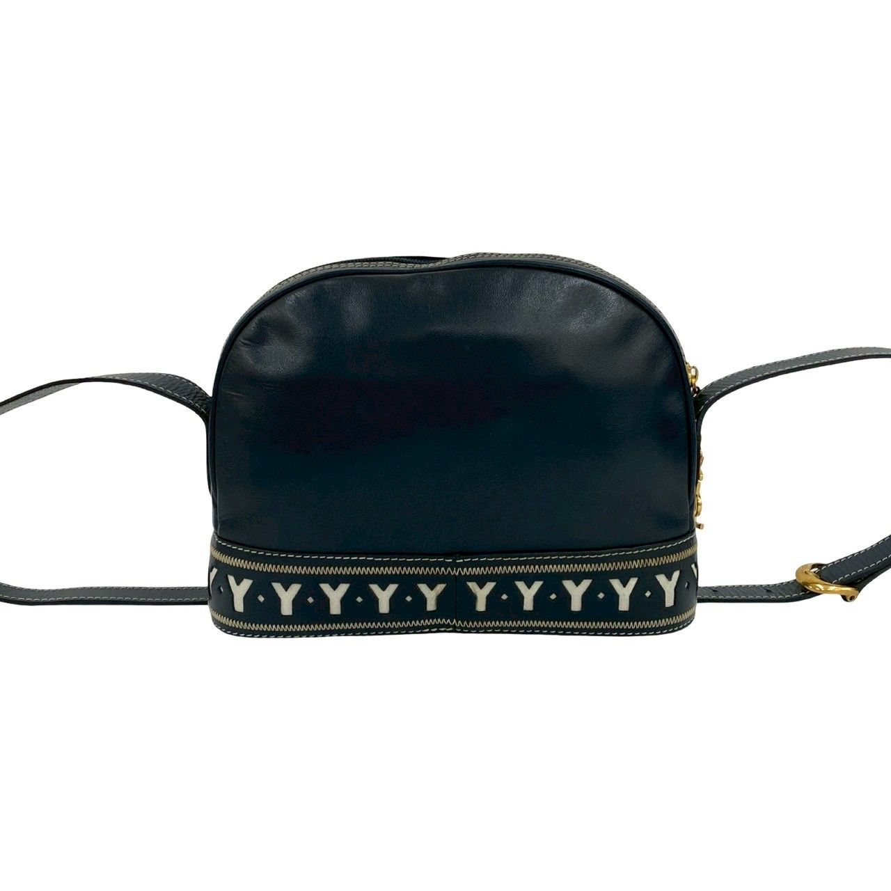 極 美品 YVES SAINT LAURENT イヴ サンローラン ヴィンテージ YSL ロゴ 金具 カットアウト レザー 本革 ショルダーバッグ ネイビー 33956 極 美品 YVES SAINT LAURENT イヴ サンローラン ヴィンテージ YSL ロゴ