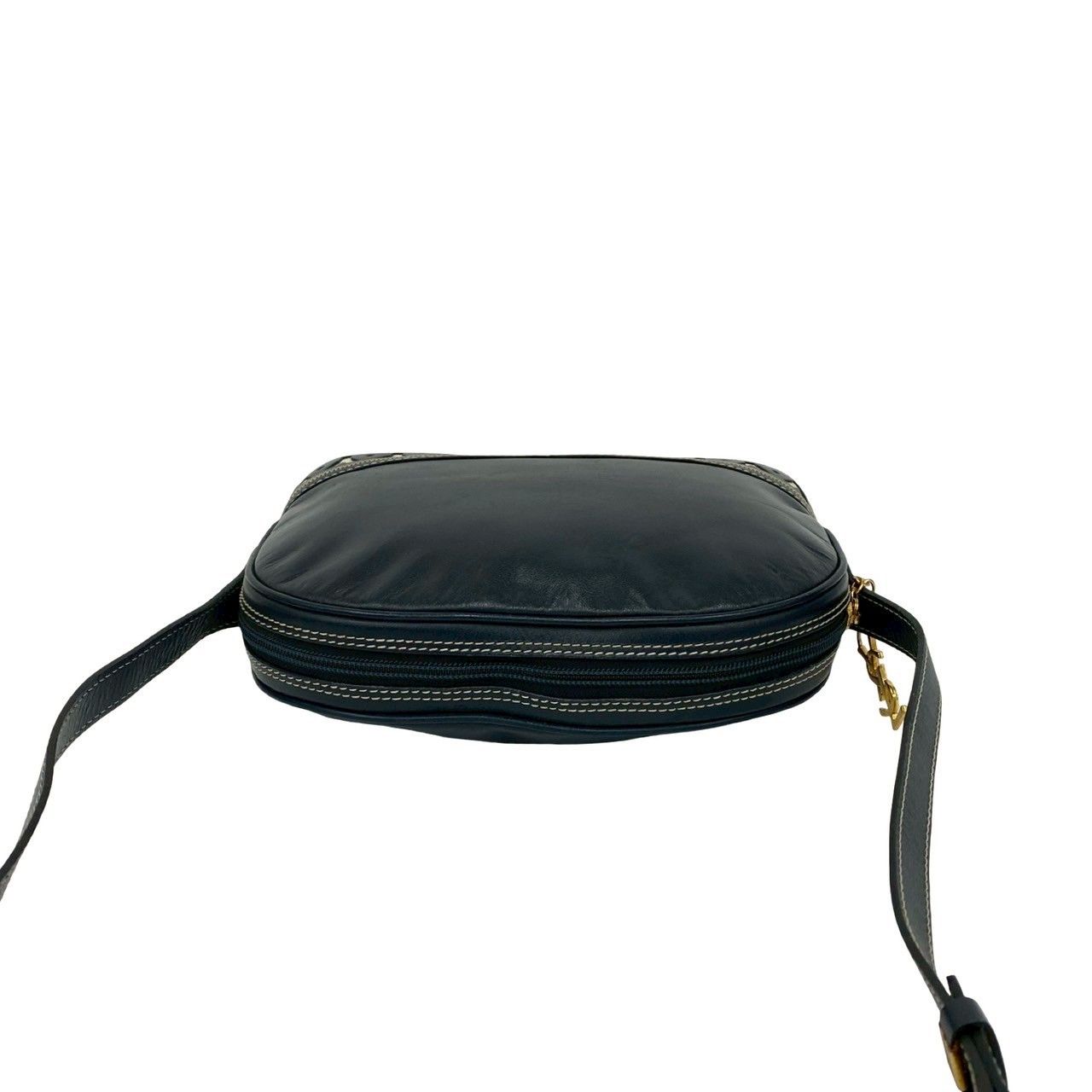 極 美品 YVES SAINT LAURENT イヴ サンローラン ヴィンテージ YSL ロゴ 金具 カットアウト レザー 本革 ショルダーバッグ ネイビー 33956 極 美品 YVES SAINT LAURENT イヴ サンローラン ヴィンテージ YSL ロゴ