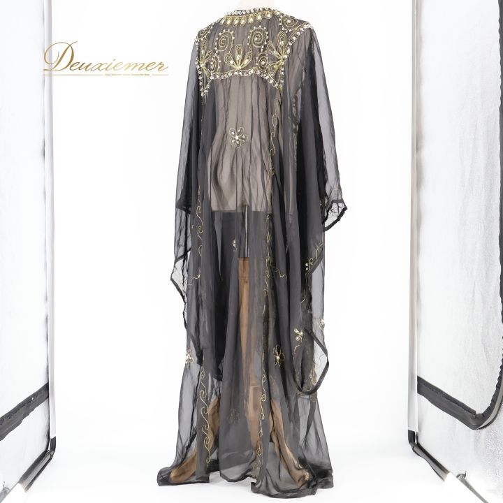 ベリーダンス 衣装 ハリージドレス ブラック系 ラインストーン 黒 金