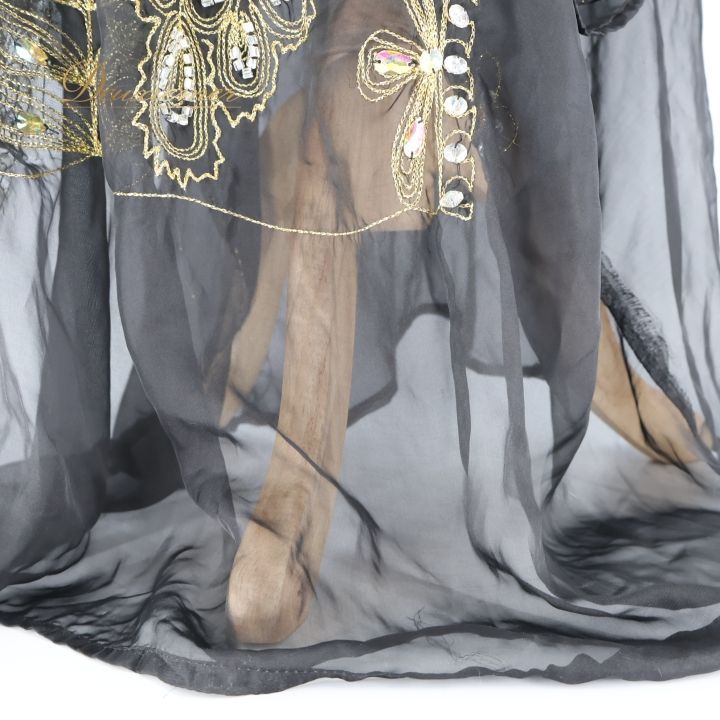 ベリーダンス 衣装 ハリージドレス ブラック系 ラインストーン 黒 金