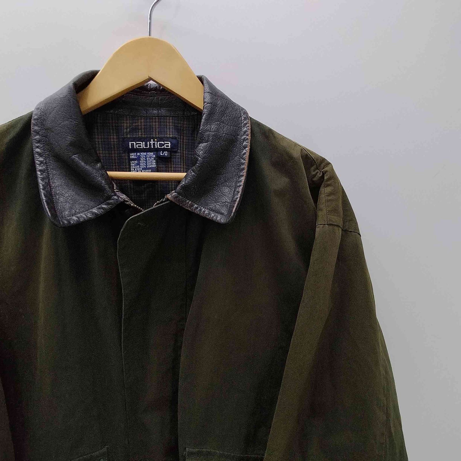 ノーティカ NAUTICA 90S 襟レザー 裏地チェック 比翼 コットン ジップ