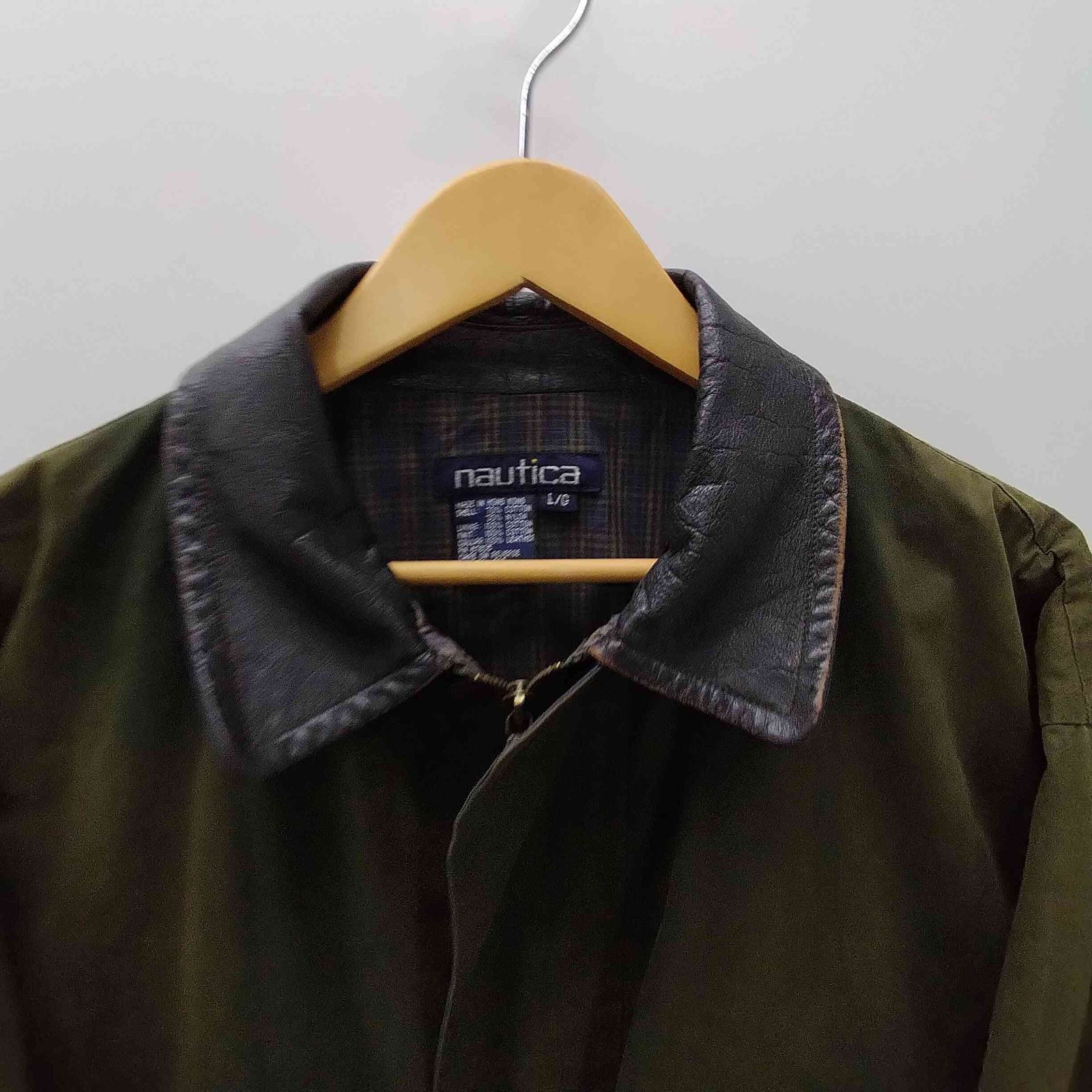 ノーティカ NAUTICA 90S 襟レザー 裏地チェック 比翼 コットン ジップ